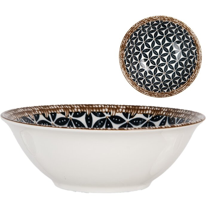 Clayre & Eef 6CEBO0168 Ciotola in ceramica bianca nera Ø 16x5 cm 350 ml