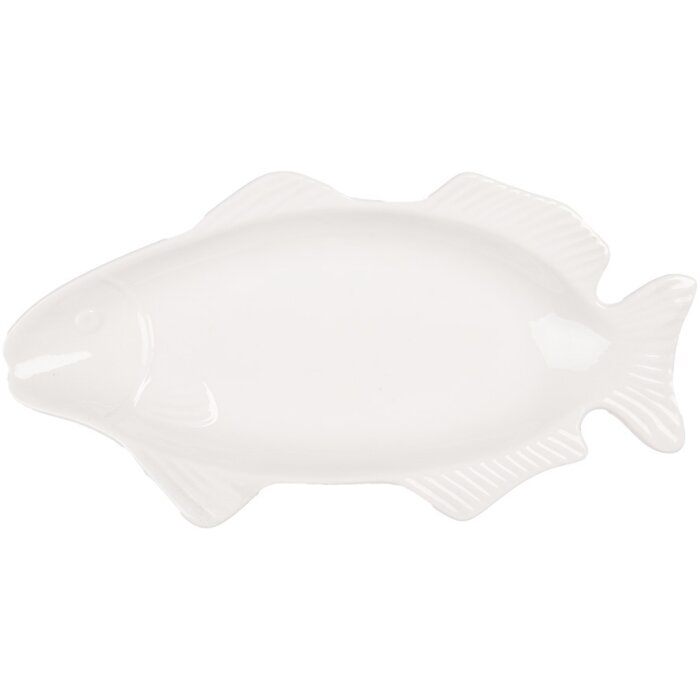 Clayre & Eef 6CEBO0171 Ciotola Pesce Bianco 30x15x3 cm Ceramica Stile Country