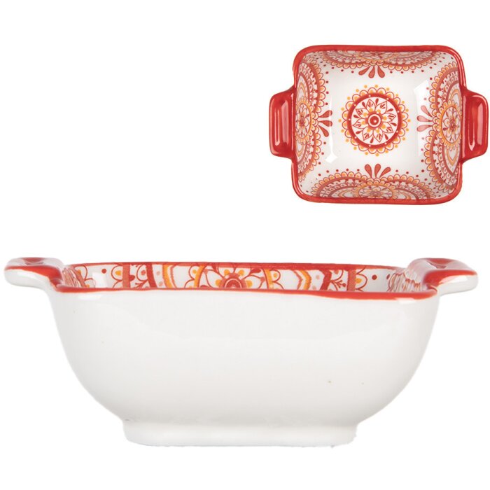Clayre & Eef 6CEBO0186 Ciotola in ceramica bianca rossa 11x8x4 cm 75 ml