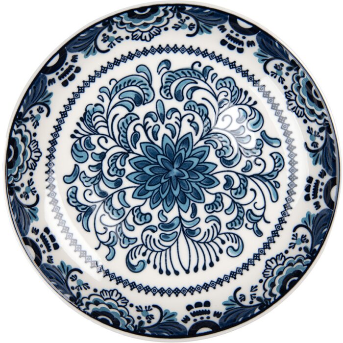 Clayre & Eef 6CEDP0166 Piatto Ø 21 cm Bianco Blu Colazione Bohemien in ceramica