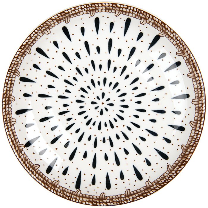 Clayre & Eef 6CEDP0167 Piatto in ceramica bianco marrone Boemia Ø 21x3 cm