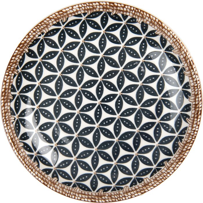 Clayre & Eef 6CEDP0168 Piatto Ø 21 cm design boho in ceramica bianco-nero