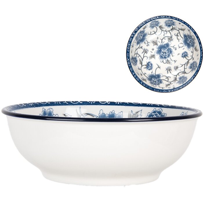 Clayre & Eef 6CEPS0003 Ciotola in ceramica bianca blu Ø 19x7 cm 750 ml