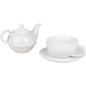 Clayre & Eef 6CETEFO0001 Set da tè per uno in ceramica bianca stile country 350ml 250ml