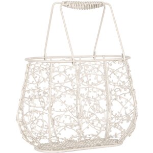 Clayre & Eef 6Y5711 Cestino in ferro bianco 24x14x16/28 cm Stile country