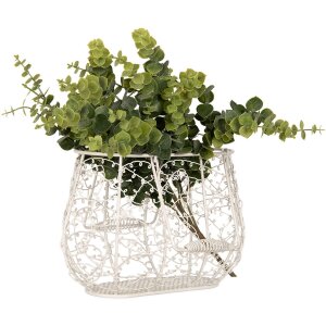 Clayre & Eef 6Y5711 Cestino in ferro bianco 24x14x16/28 cm Stile country