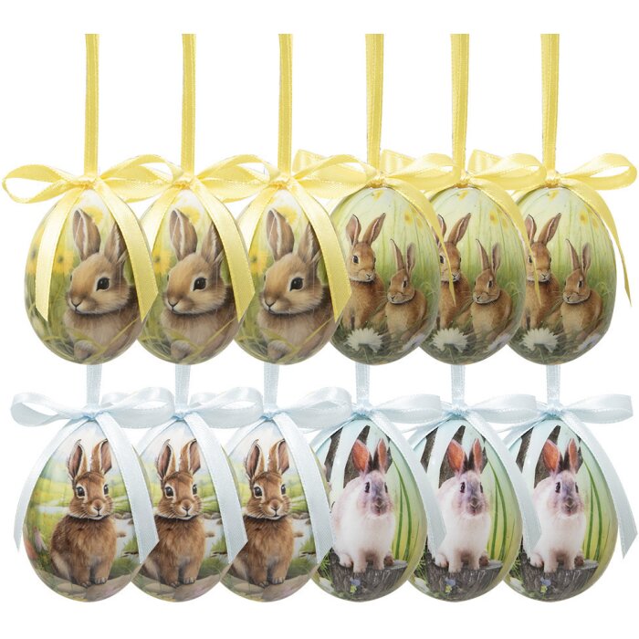 Clayre & Eef 65902 Set di uova da appendere per decorazioni 12 Ø 4x5 cm in plastica multicolore