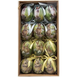 Clayre & Eef 65902 Set di uova da appendere per decorazioni 12 Ø 4x5 cm in plastica multicolore