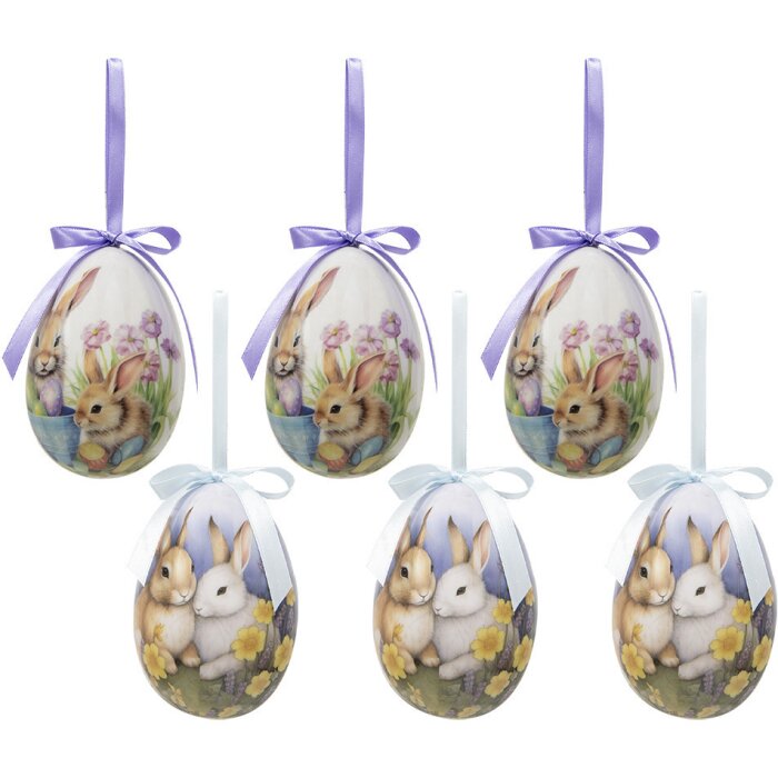 Clayre & Eef 65911 Set di uova da appendere per decorazioni 6 Ø 7x10 cm Design pasquale a motivi animali