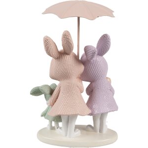 Clayre & Eef 6PR4399 Coniglio decorativo in poliresina bianca e rosa 11x10x17 cm