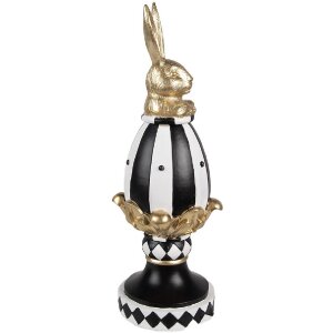 Clayre & Eef 6PR5192 Uovo decorativo nero bianco oro 13x12x34 cm Poliresina