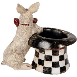 Clayre & Eef 6PR5492 Coniglio decorativo con cappello a cilindro Beige Nero 25x16x23 cm