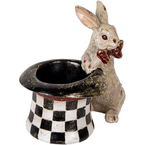 Clayre & Eef 6PR5492 Coniglio decorativo con cappello a cilindro Beige Nero 25x16x23 cm