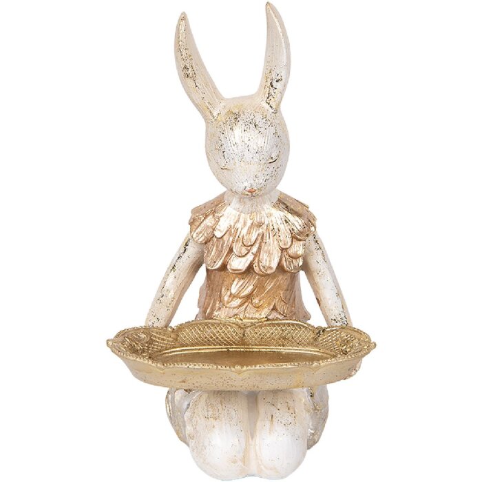 Clayre & Eef 6PR5500 Decorazione Coniglio con Ciotola Beige Oro 14x14x26 cm