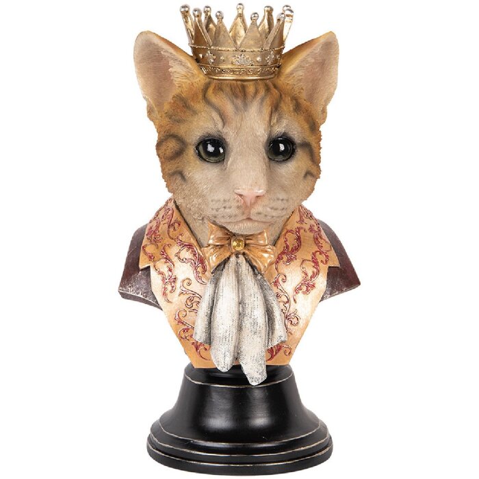 Clayre & Eef 6PR5107 Busto decorativo Gatto Marrone Beige 20x19x37 cm Stile Country