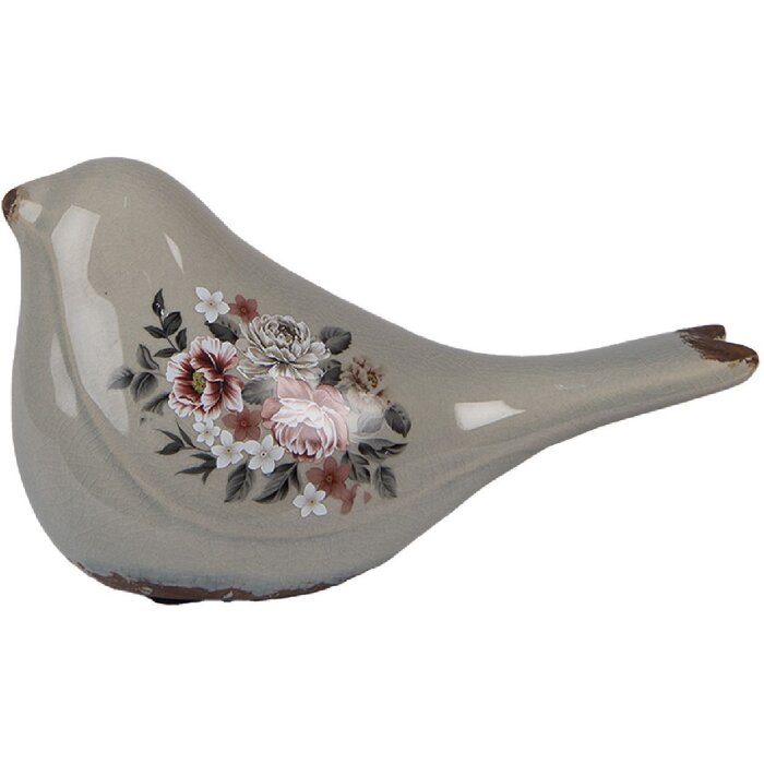 Clayre & Eef 6CE1969M Decorazione Uccello Grigio Rosa 21x9x11 cm