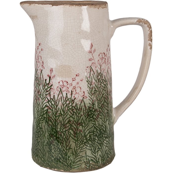 Clayre & Eef 6CE2016L Brocca da decorazione in ceramica beige verde 21x14x26 cm