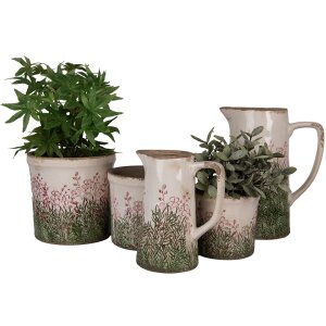 Clayre & Eef 6CE2016L Brocca da decorazione in ceramica beige verde 21x14x26 cm