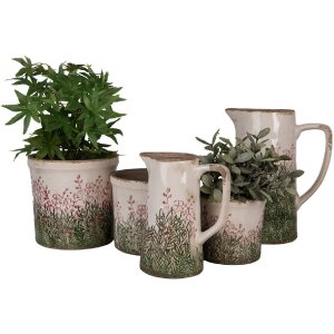 Clayre & Eef 6CE2016M Brocca decorativa in ceramica beige verde 16x11x20 cm