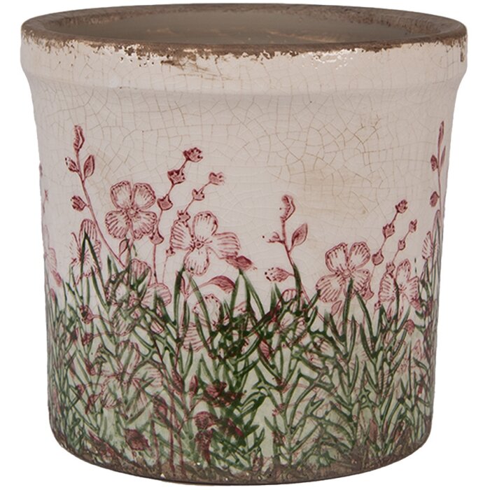 Clayre & Eef 6CE2017M Vaso da fiori in ceramica beige verde Ø 15x14 cm Stile country