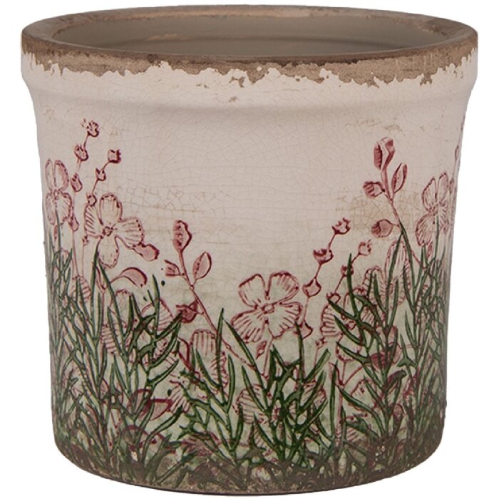 Clayre & Eef 6CE2017S Vaso da fiori in ceramica beige verde Ø 13x12 cm Stile country