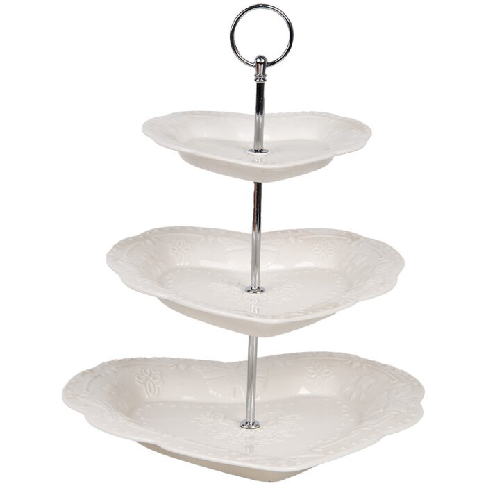 Clayre & Eef 6CE2048 Etagere in ceramica bianca Ø 26x31 cm Stile romantico