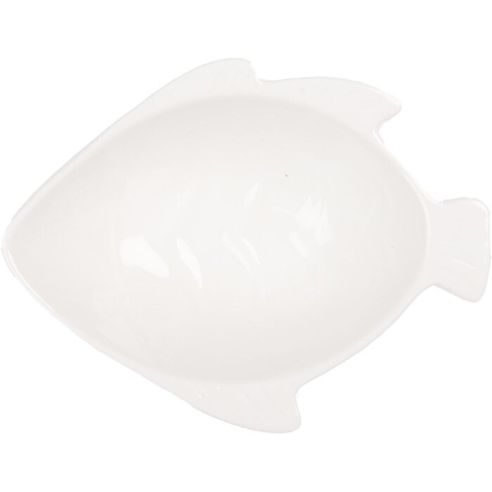 Clayre & Eef 6CEBO0206 Ciotola Pesce in ceramica bianca 12x9x4 cm 75 ml