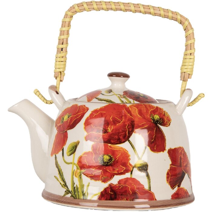 Clayre & Eef 6CETE0171 Teiera Papaveri in ceramica 800 ml Retro Vintage