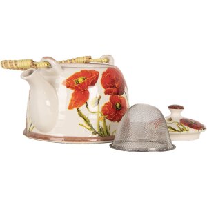 Clayre & Eef 6CETE0171 Teiera Papaveri in ceramica 800 ml Retro Vintage