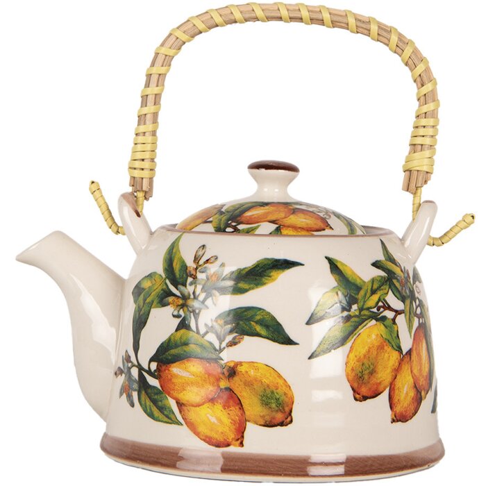 Clayre & Eef 6CETE0174 Teiera in ceramica bianco giallo 800 ml Retro