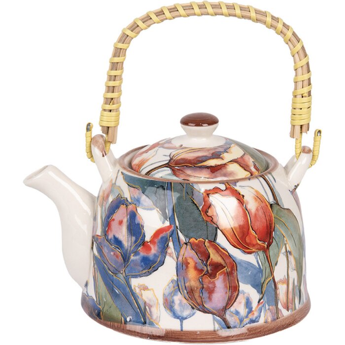 Clayre & Eef 6CETE0179 Teiera in ceramica bianca blu 800 ml Retro Vintage