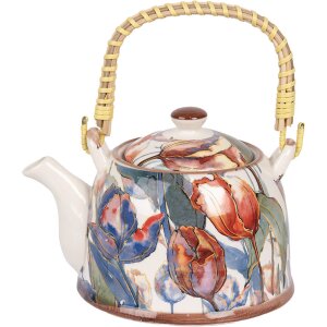 Clayre & Eef 6CETE0179 Teiera in ceramica bianca blu...