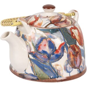 Clayre & Eef 6CETE0179 Teiera in ceramica bianca blu 800 ml Retro Vintage
