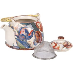 Clayre & Eef 6CETE0179 Teiera in ceramica bianca blu 800 ml Retro Vintage