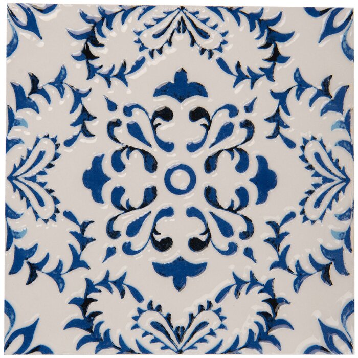 Clayre & Eef 6CE2053 Tappetino per padella in ceramica bianco blu 15x15 cm Retro