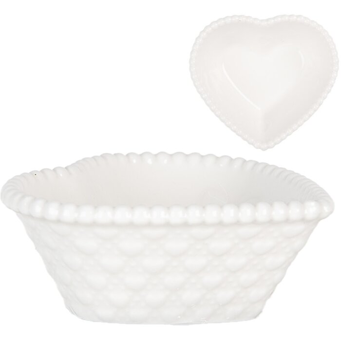 Clayre & Eef 6CEBO0203S Ciotola a cuore in ceramica 8x8x3 cm 25 ml Bianco