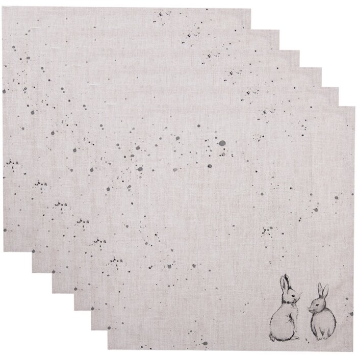 Clayre & Eef BNS43 Set di 6 tovaglioli 40x40 cm Beige Grigio Motivo coniglietto