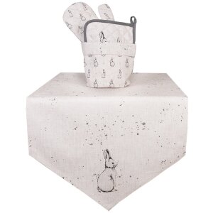 Clayre & Eef BNS65 Runner da tavola 50x160 cm in cotone beige grigio stile country