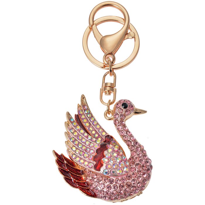 Juleeze JZKC0171 Portachiavi cigno oro rosa strass 5x2x6 cm