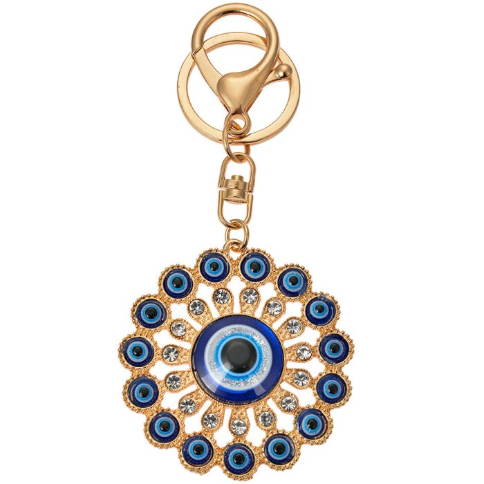 Juleeze JZKC0183 Portachiavi Ø 5 cm Oro Blu Strass Moschettone