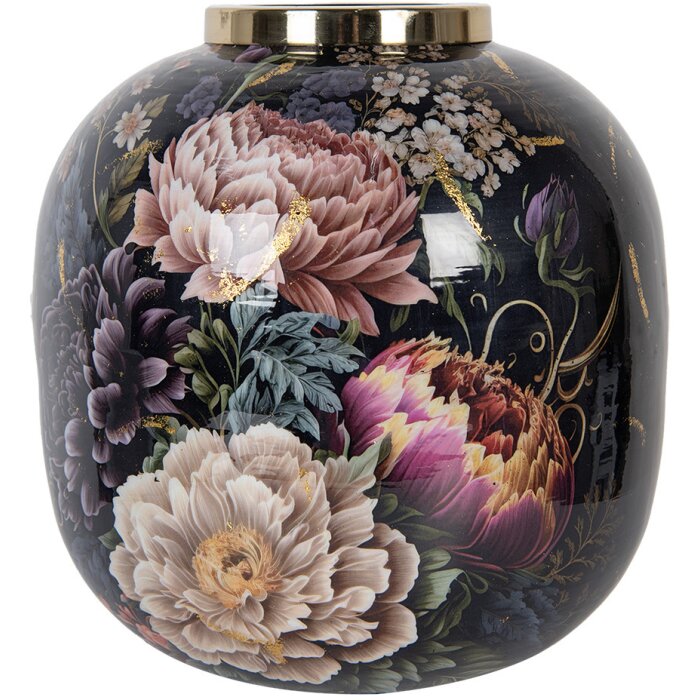 Clayre & Eef 65888 Vaso decorativo in ferro nero rosa Ø 29x29 cm