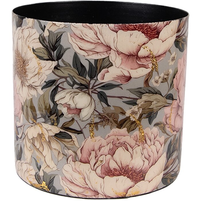 Clayre & Eef 65894 Vaso da fiori in ferro grigio rosa Ø 16x15 cm Design romantico