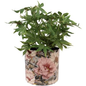 Clayre & Eef 65894 Vaso da fiori in ferro grigio rosa Ø 16x15 cm Design romantico