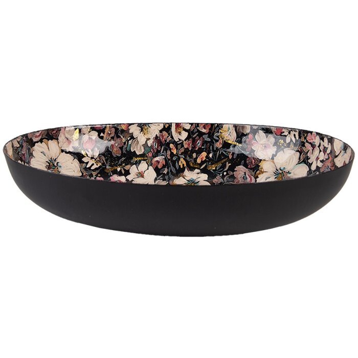 Clayre & Eef 65896 Ciotola in ferro nero floreale 34x27x7 cm