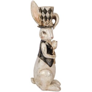 Clayre & Eef figurina decorativa di coniglio vintage bianco nero oro 12x14x38 cm