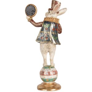 Coniglio decorativo Clayre & Eef con orologio in oro bianco 17x11x35 cm Stile vintage