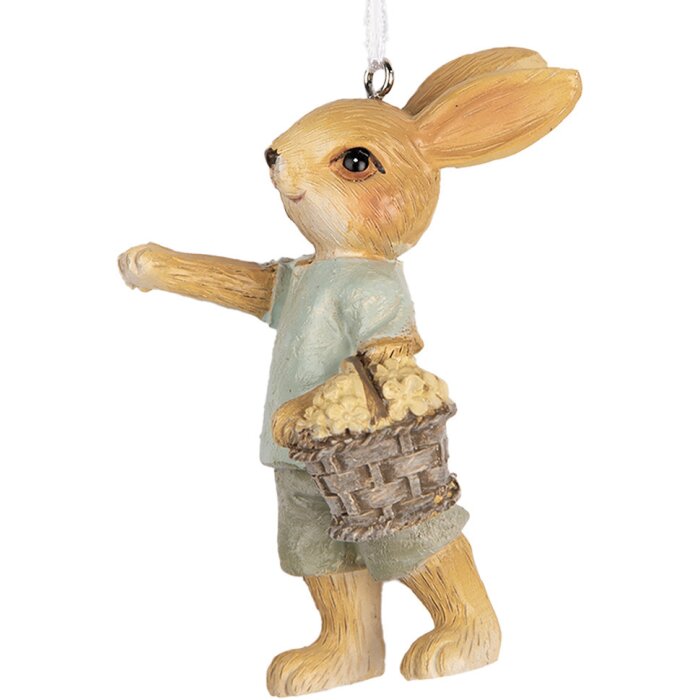 Clayre & Eef Decorazione coniglio appeso Beige Blu 5x4x8 cm