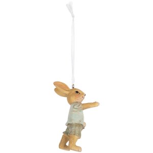 Clayre & Eef Decorazione coniglio appeso Beige Blu 5x4x8 cm