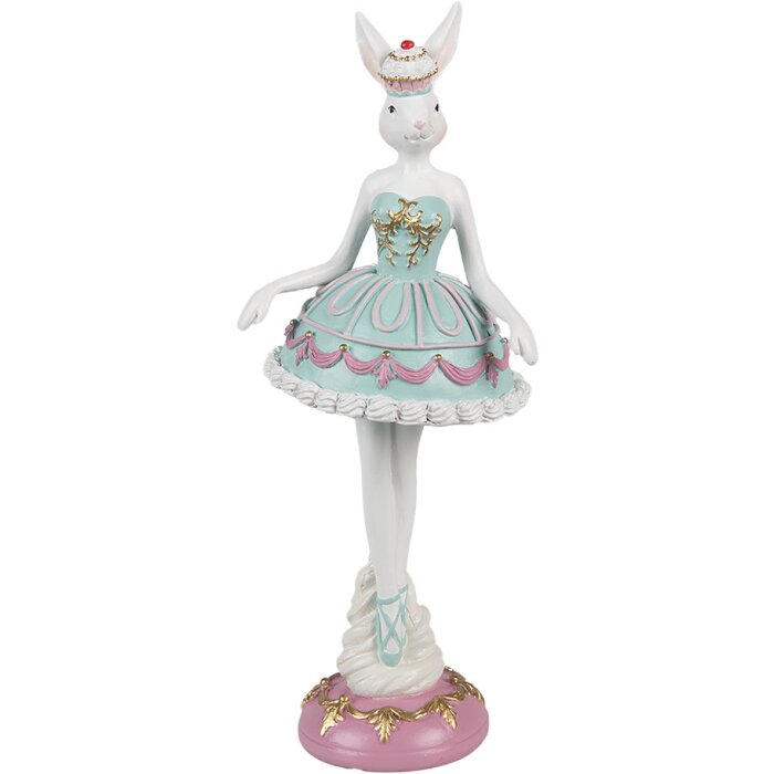 Clayre & Eef Figurina decorativa Coniglio Ballerina Bianco Verde Rosa 9x8x23 cm