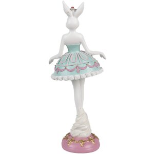 Clayre & Eef Figurina decorativa Coniglio Ballerina Bianco Verde Rosa 9x8x23 cm